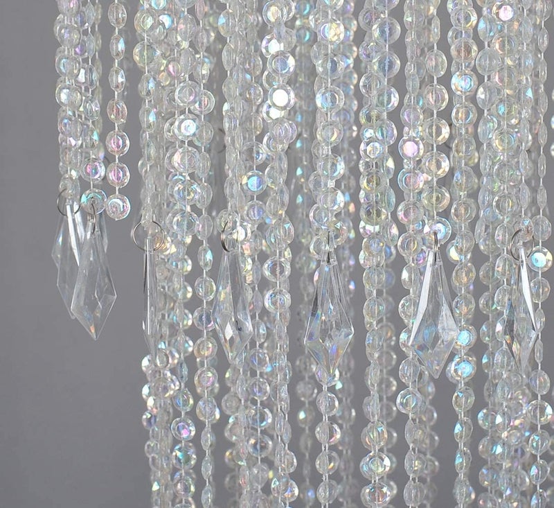 FlavorThings Sparkling Iridescent Acrylic Beaded Hanging Chandelier, 3 Tiers, 10.25" Diameter x 30" Tall, Indoor, Iridescent - Image 5